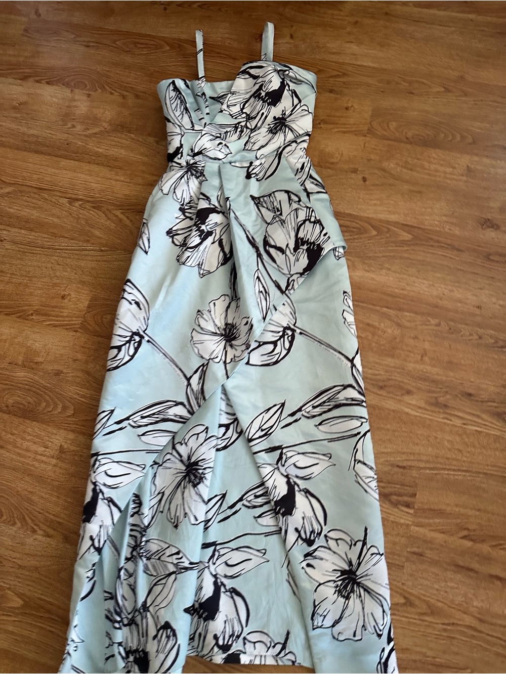 Parker Black Satin Floral Gown Dress Size 0